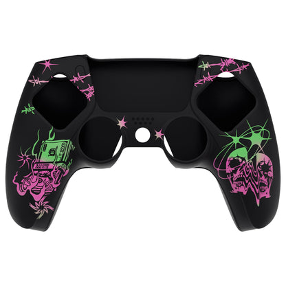 PlayVital Pure Series Dockable Model Anti-Slip Silicone Cover Skin with Thumb Grip Caps for PS5 Wireless Controller - Compatible with Charging Station - Sin Source Pink & Green - EKPFL003 PlayVital