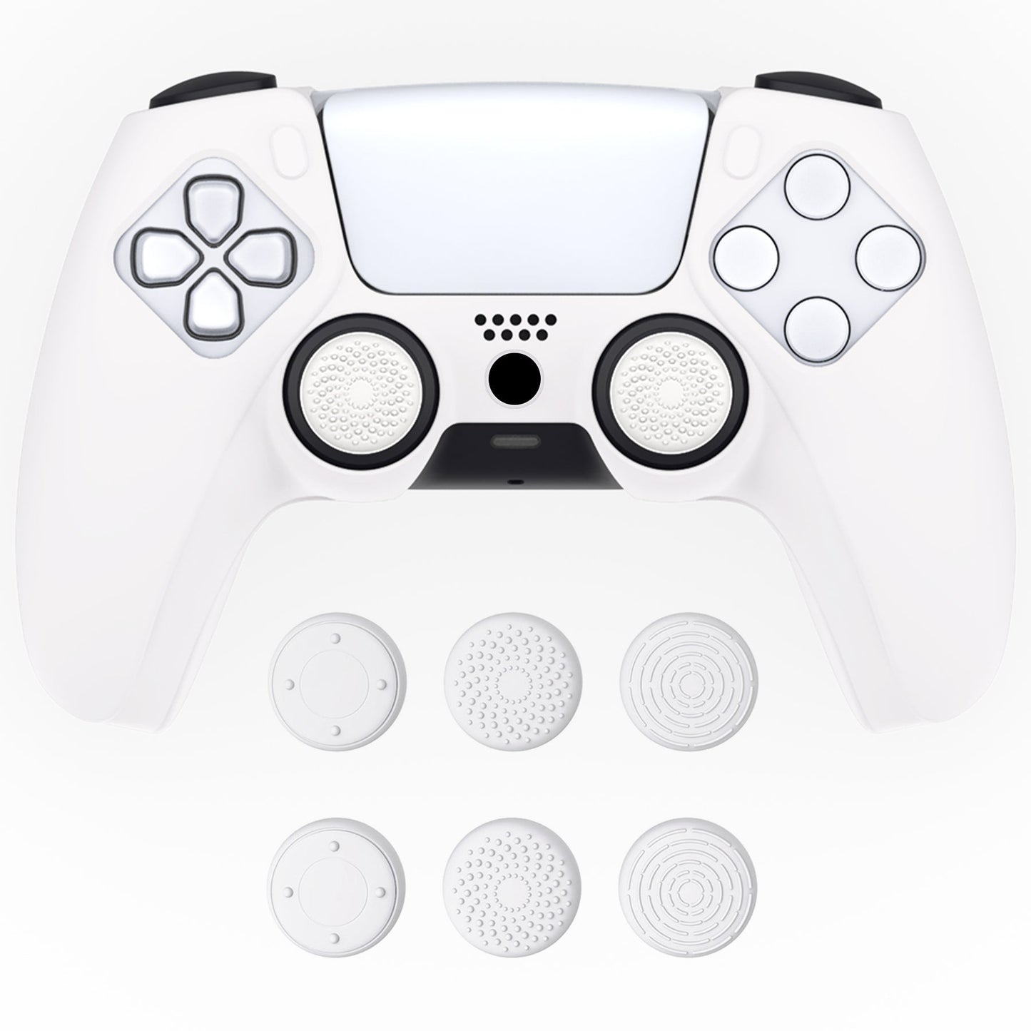 PlayVital Pure Series Dockable Model Anti-Slip Silicone Cover Skin with Thumb Grip Caps for PS5 Wireless Controller - Compatible with Charging Station - White - EKPFP002 PlayVital