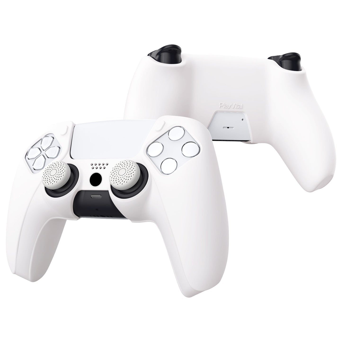 PlayVital Pure Series Dockable Model Anti-Slip Silicone Cover Skin with Thumb Grip Caps for PS5 Wireless Controller - Compatible with Charging Station - White - EKPFP002 PlayVital