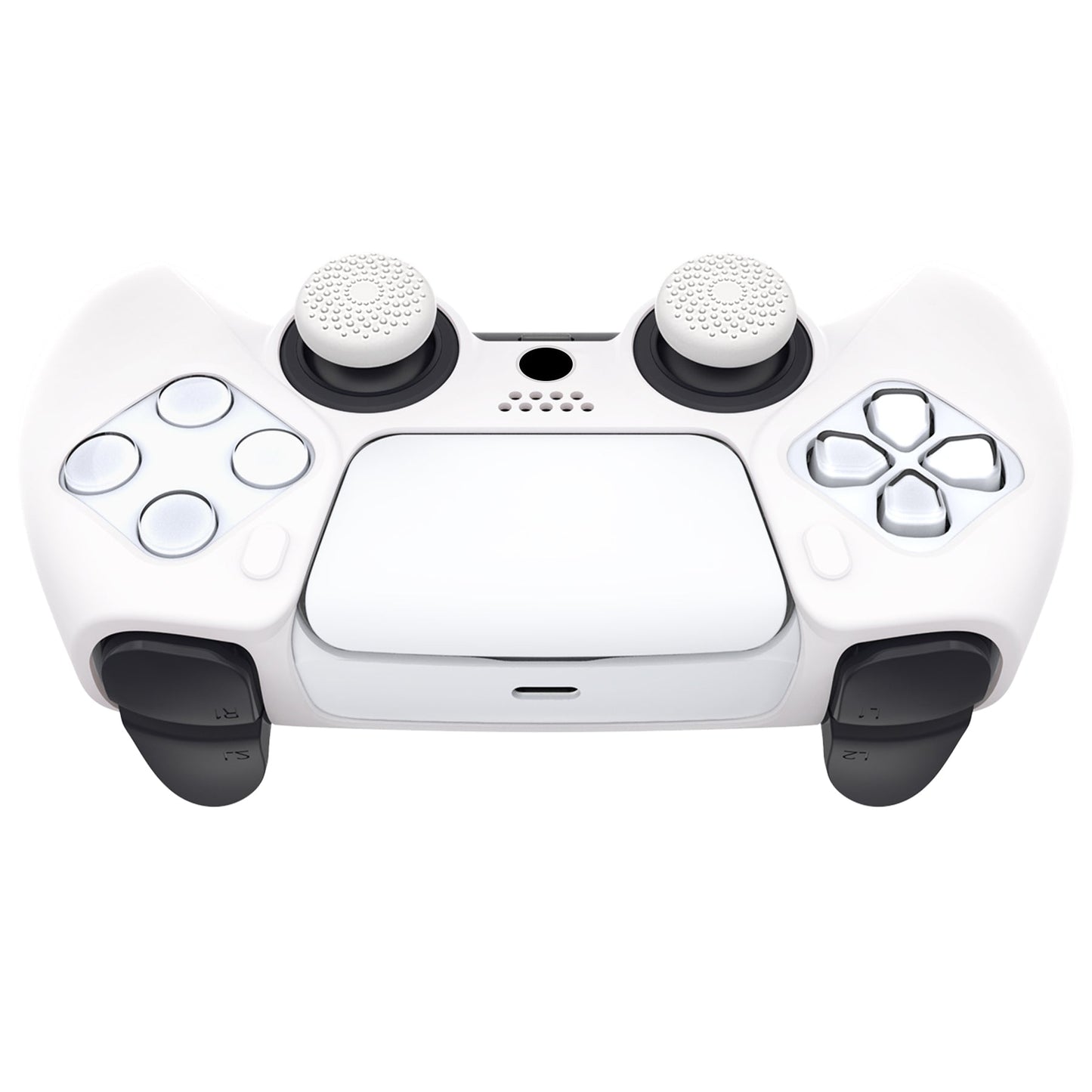 PlayVital Pure Series Dockable Model Anti-Slip Silicone Cover Skin with Thumb Grip Caps for PS5 Wireless Controller - Compatible with Charging Station - White - EKPFP002 PlayVital