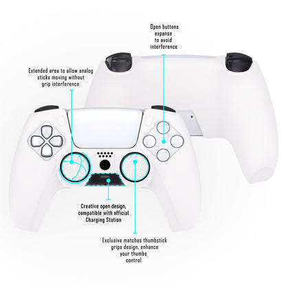 PlayVital Pure Series Dockable Model Anti-Slip Silicone Cover Skin with Thumb Grip Caps for PS5 Wireless Controller - Compatible with Charging Station - White - EKPFP002 PlayVital