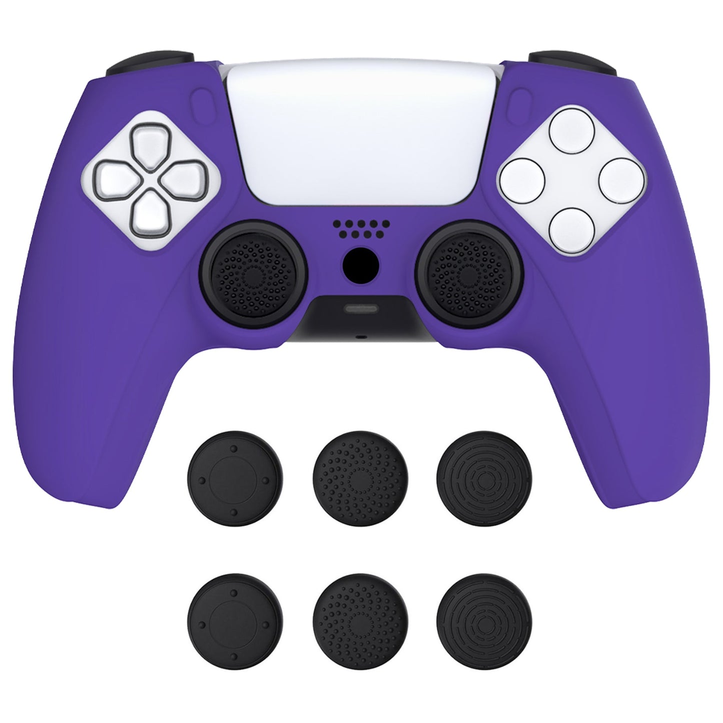 PlayVital Pure Series Ergonomic Anti-Slip Silicone Cover Skin with Thumb Grip Caps for PS5 Wireless Controller - Compatible with Charging Station - Purple - EKPFP006 PlayVital