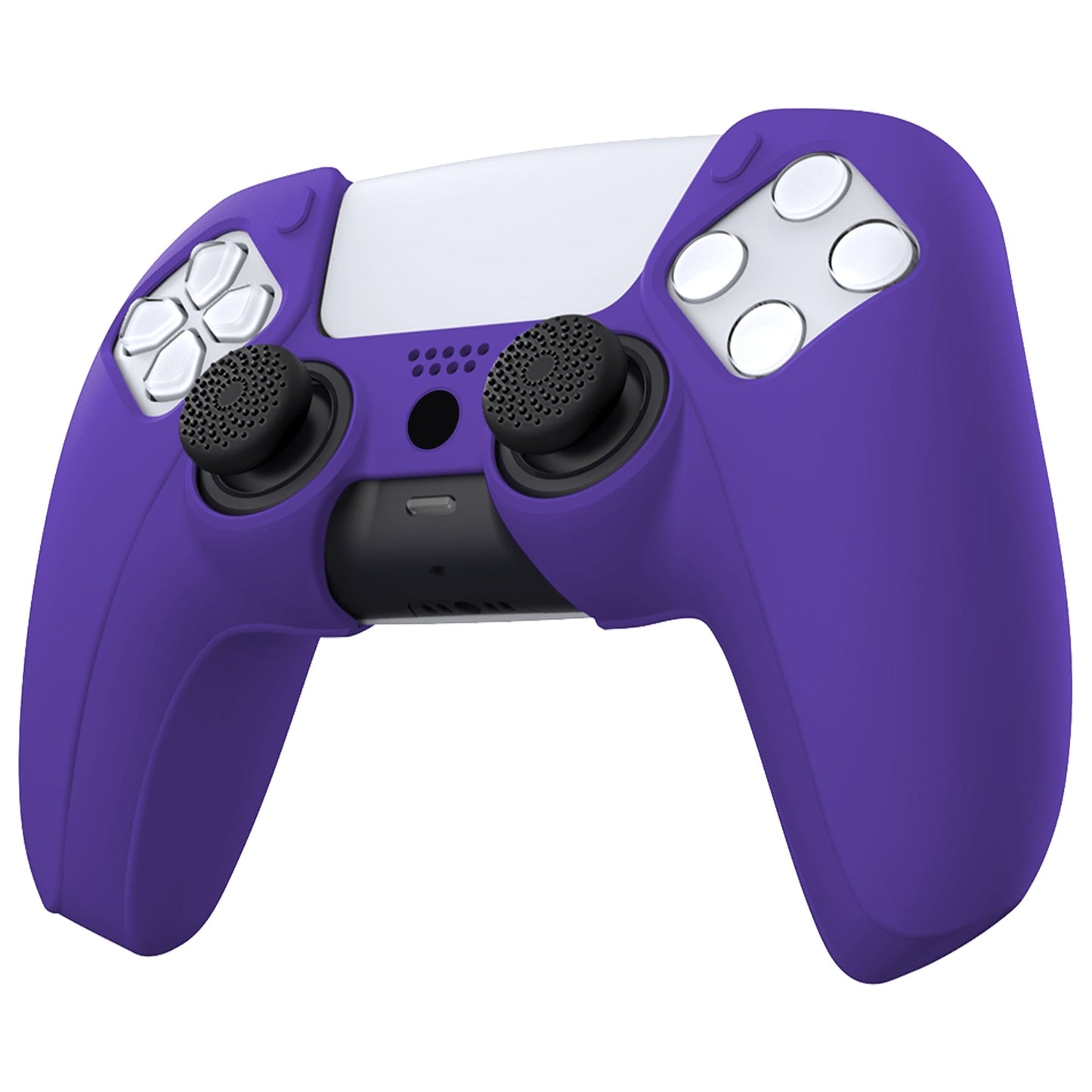 PlayVital Pure Series Ergonomic Anti-Slip Silicone Cover Skin with Thumb Grip Caps for PS5 Wireless Controller - Compatible with Charging Station - Purple - EKPFP006 PlayVital