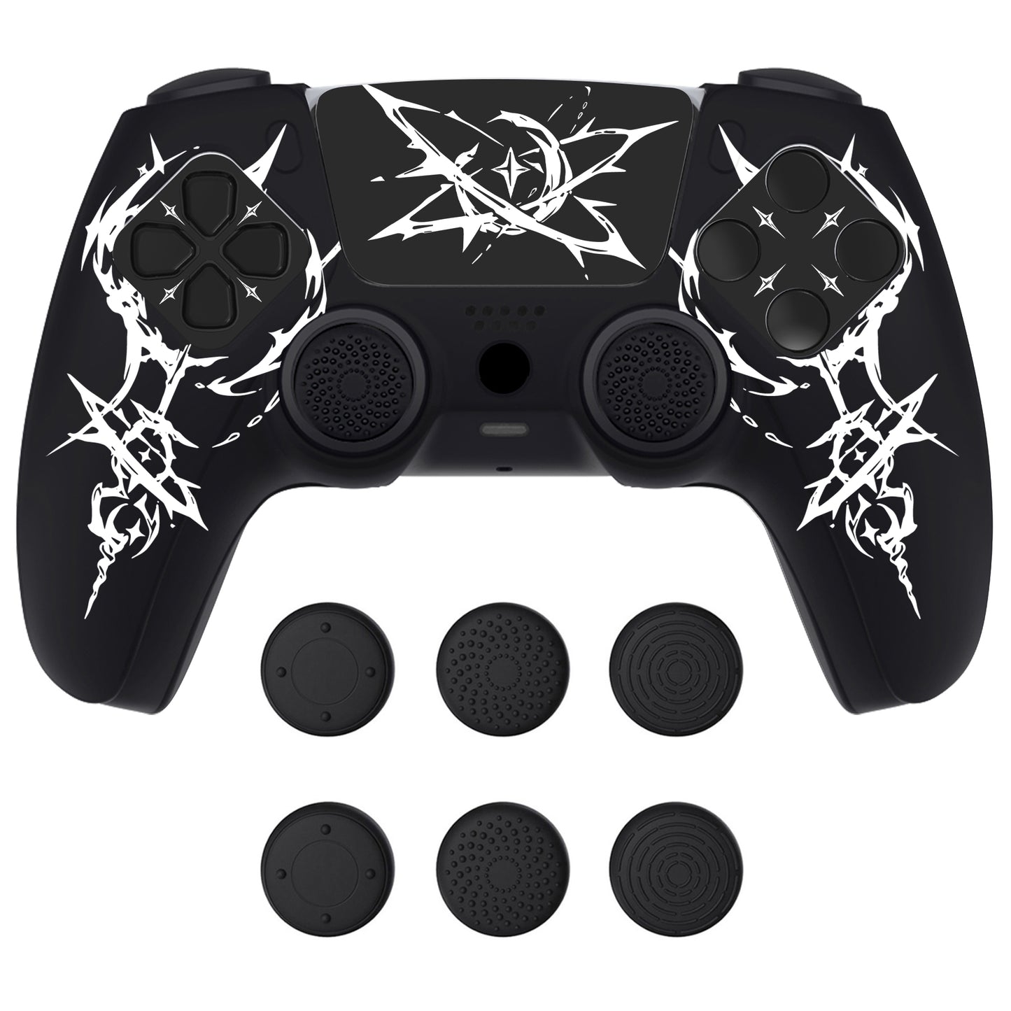 PlayVital Pure Series PS5 コントローラー用 シリコングリップカバー 6個のサムグリップ＆ステッカー付き／充電スタンド対応・滑り止めシリコンスキン【カービング エナジーリフト】