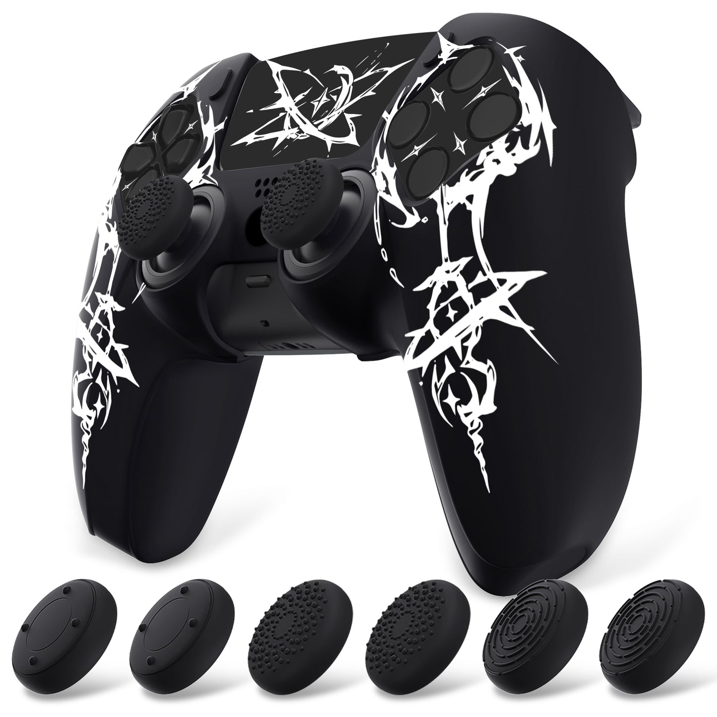 PlayVital Pure Series PS5 コントローラー用 シリコングリップカバー 6個のサムグリップ＆ステッカー付き／充電スタンド対応・滑り止めシリコンスキン【カービング エナジーリフト】