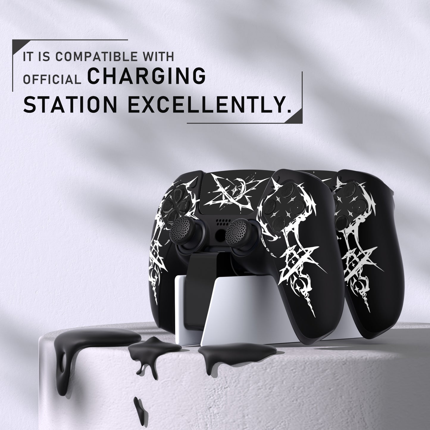 PlayVital Pure Series PS5 コントローラー用 シリコングリップカバー 6個のサムグリップ＆ステッカー付き／充電スタンド対応・滑り止めシリコンスキン【カービング エナジーリフト】