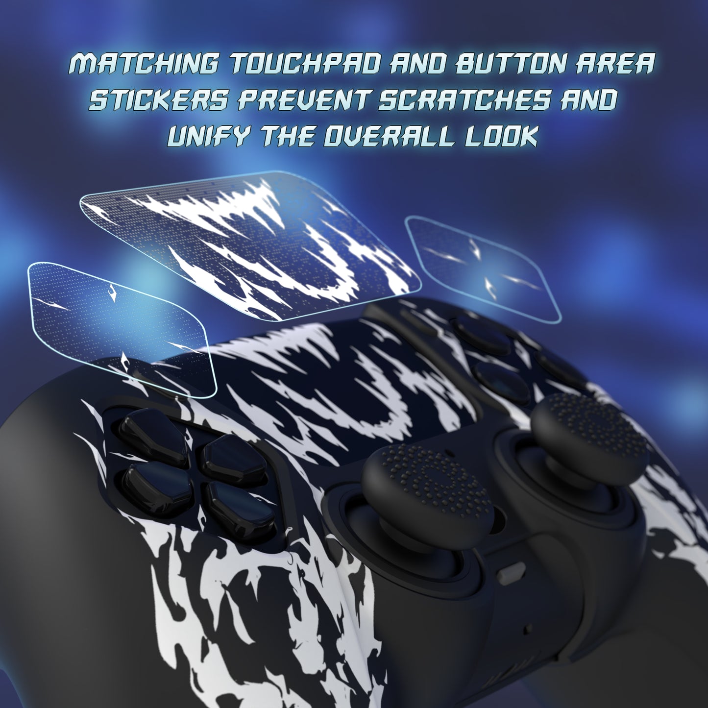 PlayVital Pure Series PS5 コントローラー用 シリコングリップカバー 6個のサムグリップ＆ステッカー付き／充電スタンド対応・滑り止めシリコンスキン【カービング ファイアスカル】