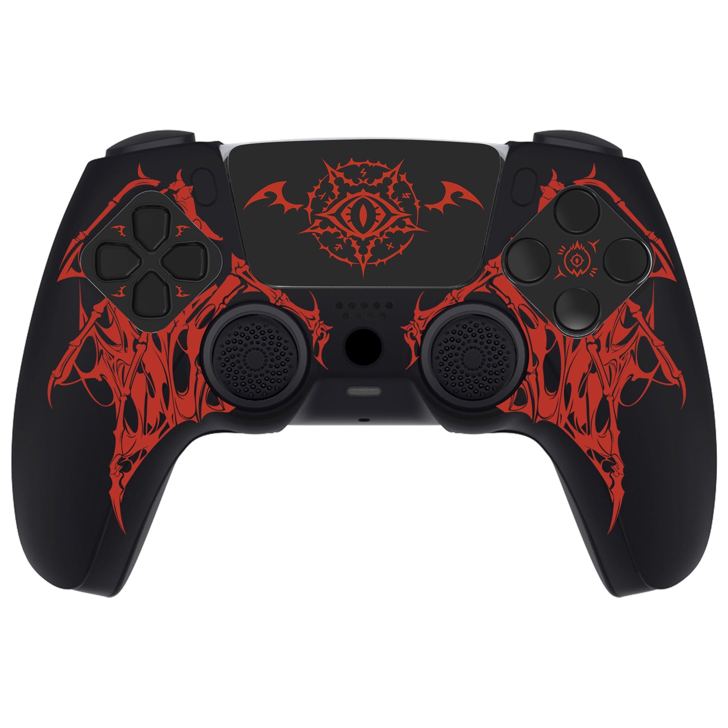 PlayVital Pure Series PS5 コントローラー用 シリコングリップカバー 6個のサムグリップ＆ステッカー付き／充電スタンド対応・滑り止めシリコンスキン【ウィングス・シジル レッド】