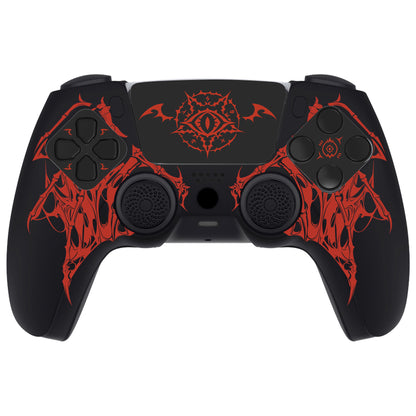 PlayVital Pure Series PS5 コントローラー用 シリコングリップカバー 6個のサムグリップ＆ステッカー付き／充電スタンド対応・滑り止めシリコンスキン【ウィングス・シジル レッド】