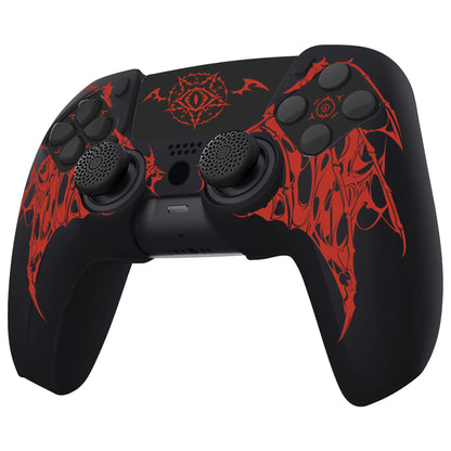 PlayVital Pure Series PS5 コントローラー用 シリコングリップカバー 6個のサムグリップ＆ステッカー付き／充電スタンド対応・滑り止めシリコンスキン【ウィングス・シジル レッド】