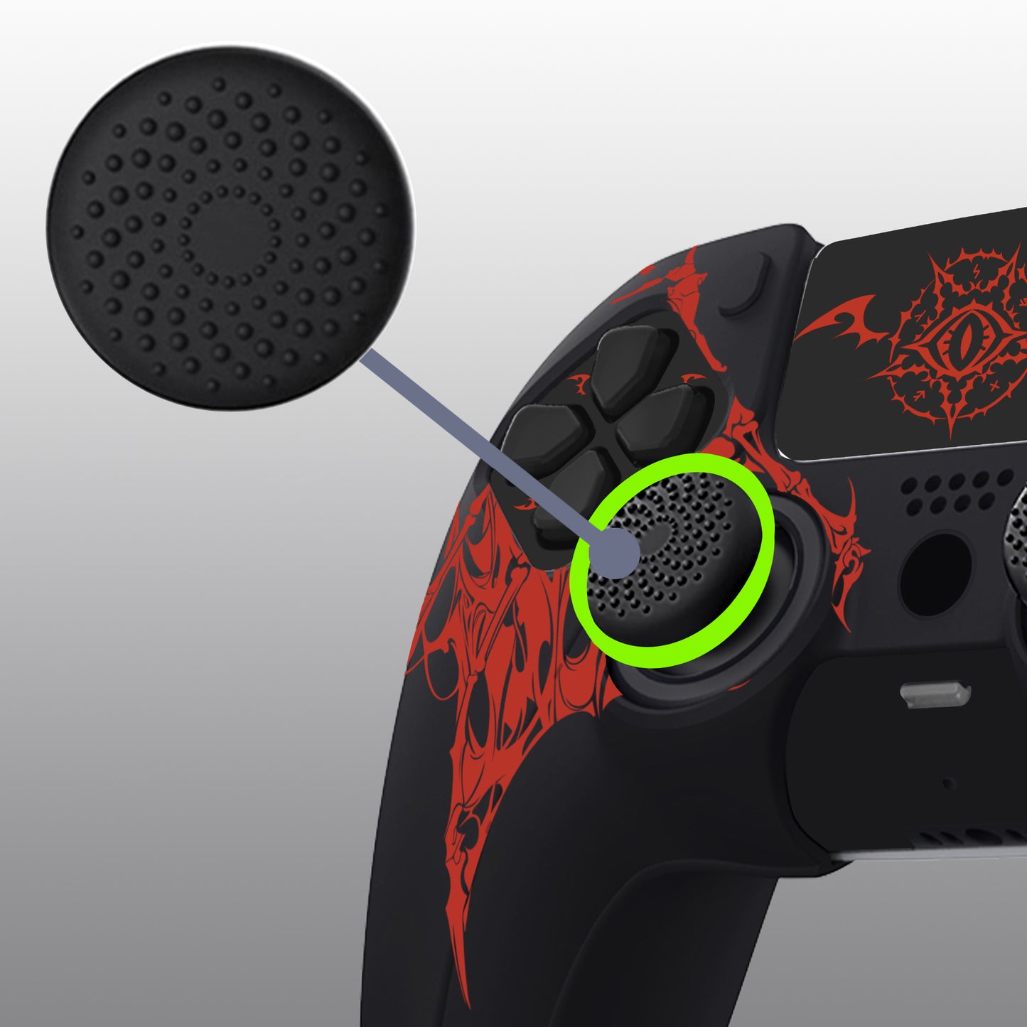 PlayVital Pure Series PS5 コントローラー用 シリコングリップカバー 6個のサムグリップ＆ステッカー付き／充電スタンド対応・滑り止めシリコンスキン【ウィングス・シジル レッド】