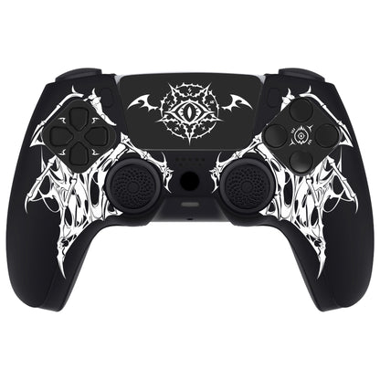 PlayVital Pure Series PS5 コントローラー用 シリコングリップカバー 6個のサムグリップ＆ステッカー付き／充電スタンド対応・滑り止めシリコンスキン 【ウィングス・シジル ホワイト】