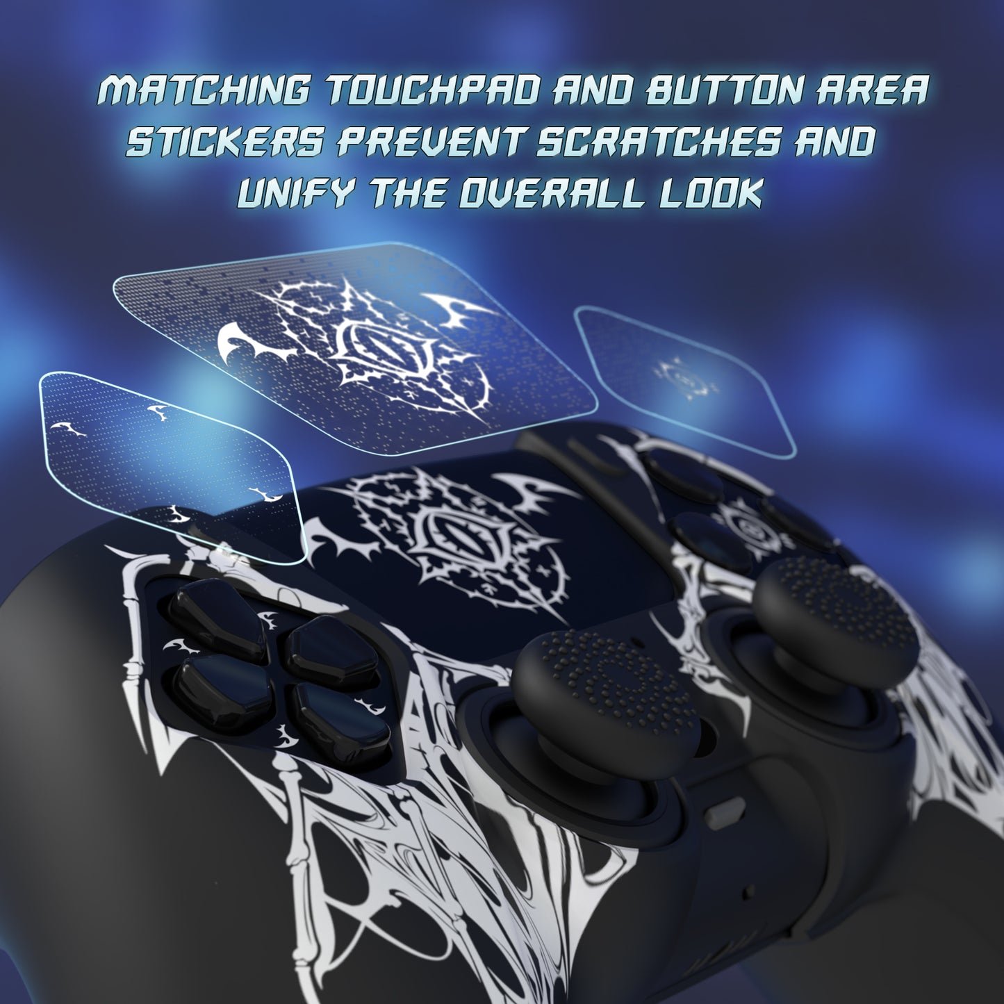 PlayVital Pure Series PS5 コントローラー用 シリコングリップカバー 6個のサムグリップ＆ステッカー付き／充電スタンド対応・滑り止めシリコンスキン 【ウィングス・シジル ホワイト】