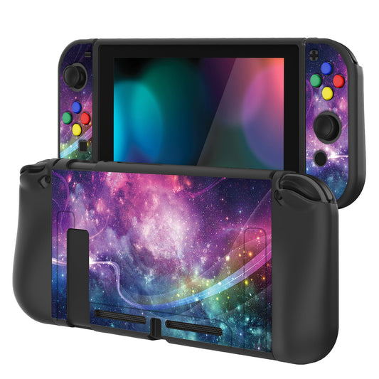 PlayVital Purple Galaxy Protective Case for NS Switch, Soft TPU Slim Case Cover for NS Switch Console with Colorful ABXY Direction Button Caps - NTU6015G2 PlayVital