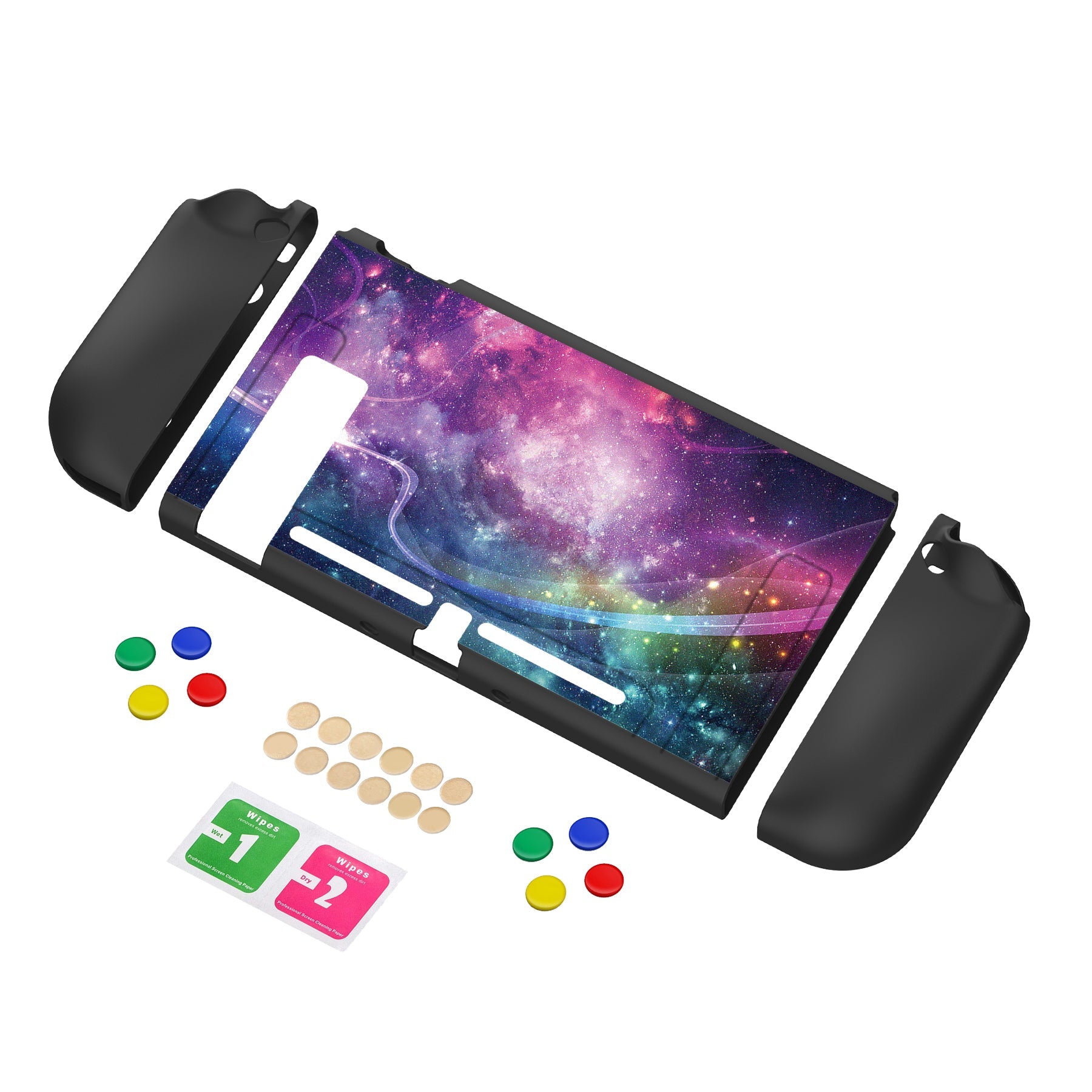 PlayVital Purple Galaxy Protective Case for NS Switch, Soft TPU Slim Case Cover for NS Switch Console with Colorful ABXY Direction Button Caps - NTU6015G2 PlayVital