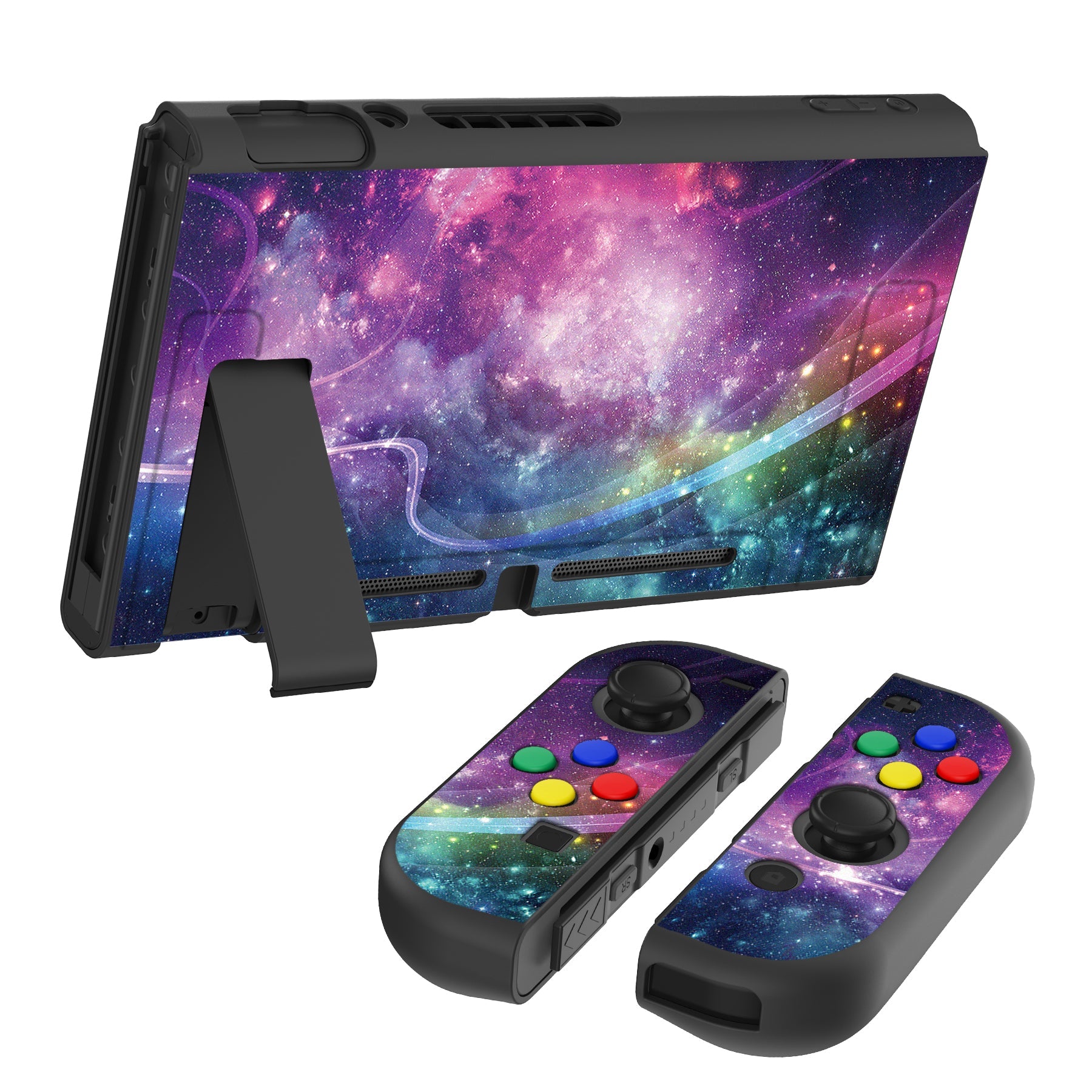 PlayVital Purple Galaxy Protective Case for NS Switch, Soft TPU Slim Case Cover for NS Switch Console with Colorful ABXY Direction Button Caps - NTU6015G2 PlayVital