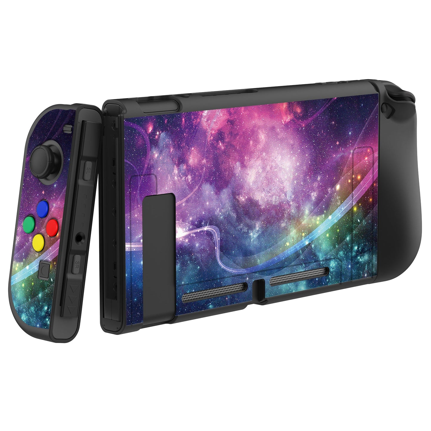 PlayVital Purple Galaxy Protective Case for NS Switch, Soft TPU Slim Case Cover for NS Switch Console with Colorful ABXY Direction Button Caps - NTU6015G2 PlayVital