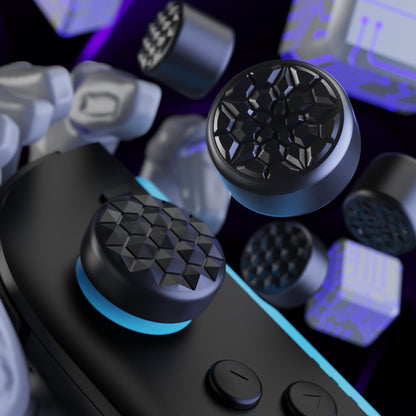 PlayVital QUANTUM Pro 2025年新型Switch 2対応用エルゴノミック親指グリップキャップ 3段階高さ（凸型・凹型）調整対応 エイム精度向上 ダイヤモンドテクスチャ＆クラックボムデザイン【ブラック】