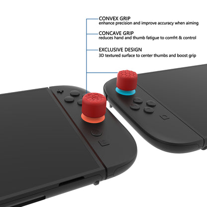 PlayVital QUANTUM Pro 2025年新型Switch 2対応用エルゴノミック親指グリップキャップ 3段階高さ（凸型・凹型）調整対応 エイム精度向上 ダイヤモンドテクスチャ＆クラックボムデザイン【レッド】