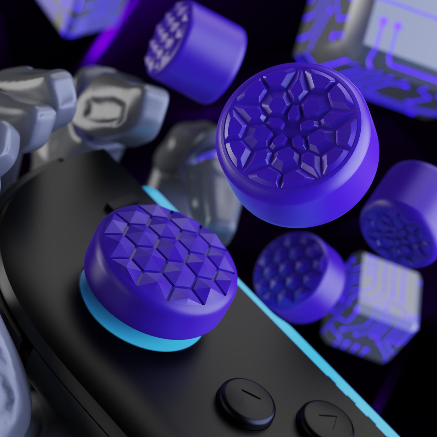 PlayVital QUANTUM Pro 2025年新型Switch 2対応用エルゴノミック親指グリップキャップ 3段階高さ（凸型・凹型）調整対応 エイム精度向上 ダイヤモンドテクスチャ＆クラックボムデザイン【パープル】