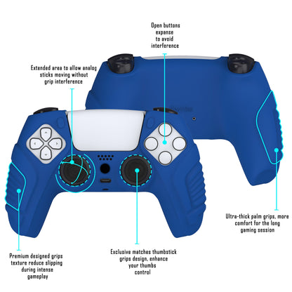 PlayVital Raging Warrior Edition Anti-slip Silicone Cover Skin with Thumbstick Caps for PS5 Wireless Controller - Blue - KZPF003 PlayVital