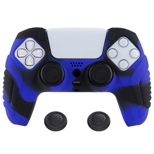 PlayVital Raging Warrior Edition Anti-slip Silicone Cover Skin with Thumbstick Caps for PS5 Wireless Controller - Blue & Black - KZPF006 PlayVital