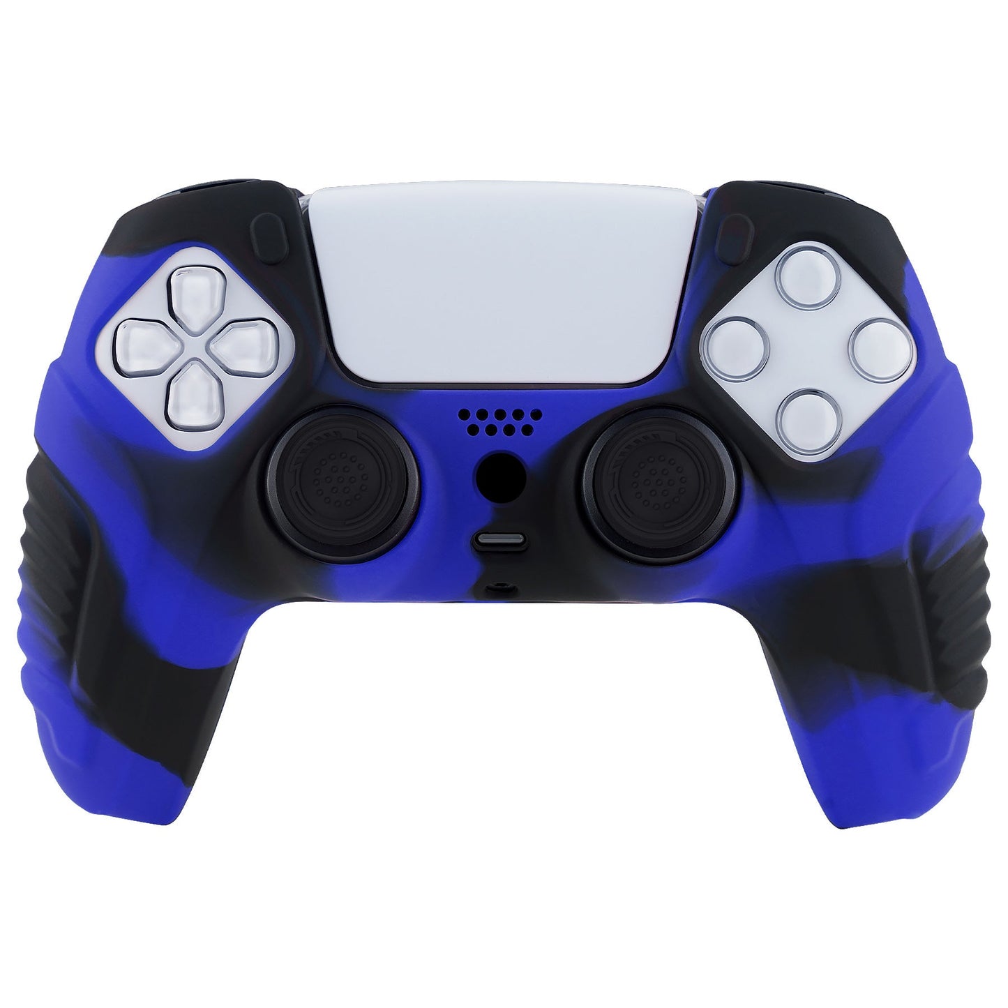 PlayVital Raging Warrior Edition Anti-slip Silicone Cover Skin with Thumbstick Caps for PS5 Wireless Controller - Blue & Black - KZPF006 PlayVital