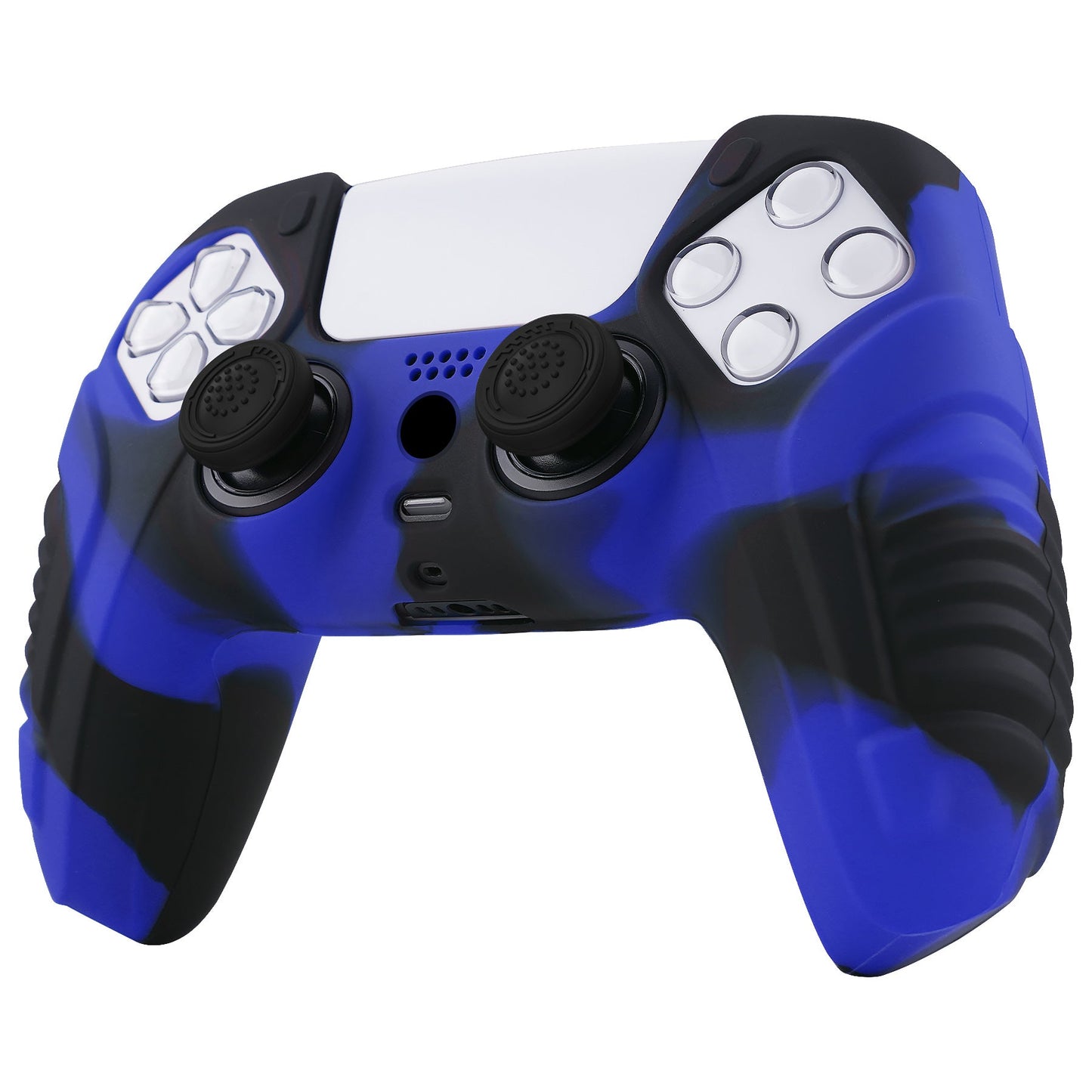 PlayVital Raging Warrior Edition Anti-slip Silicone Cover Skin with Thumbstick Caps for PS5 Wireless Controller - Blue & Black - KZPF006 PlayVital