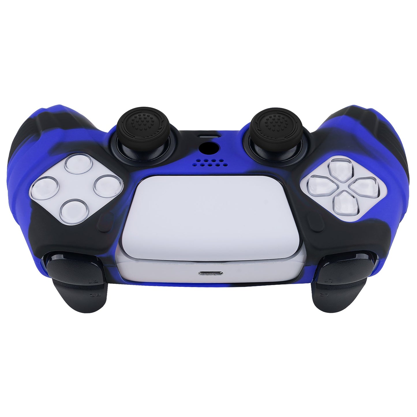 PlayVital Raging Warrior Edition Anti-slip Silicone Cover Skin with Thumbstick Caps for PS5 Wireless Controller - Blue & Black - KZPF006 PlayVital