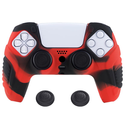 PlayVital Raging Warrior Edition Anti-slip Silicone Cover Skin with Thumbstick Caps for PS5 Wireless Controller - Red & Black - KZPF004 PlayVital