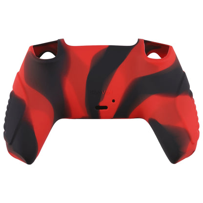 PlayVital Raging Warrior Edition Anti-slip Silicone Cover Skin with Thumbstick Caps for PS5 Wireless Controller - Red & Black - KZPF004 PlayVital