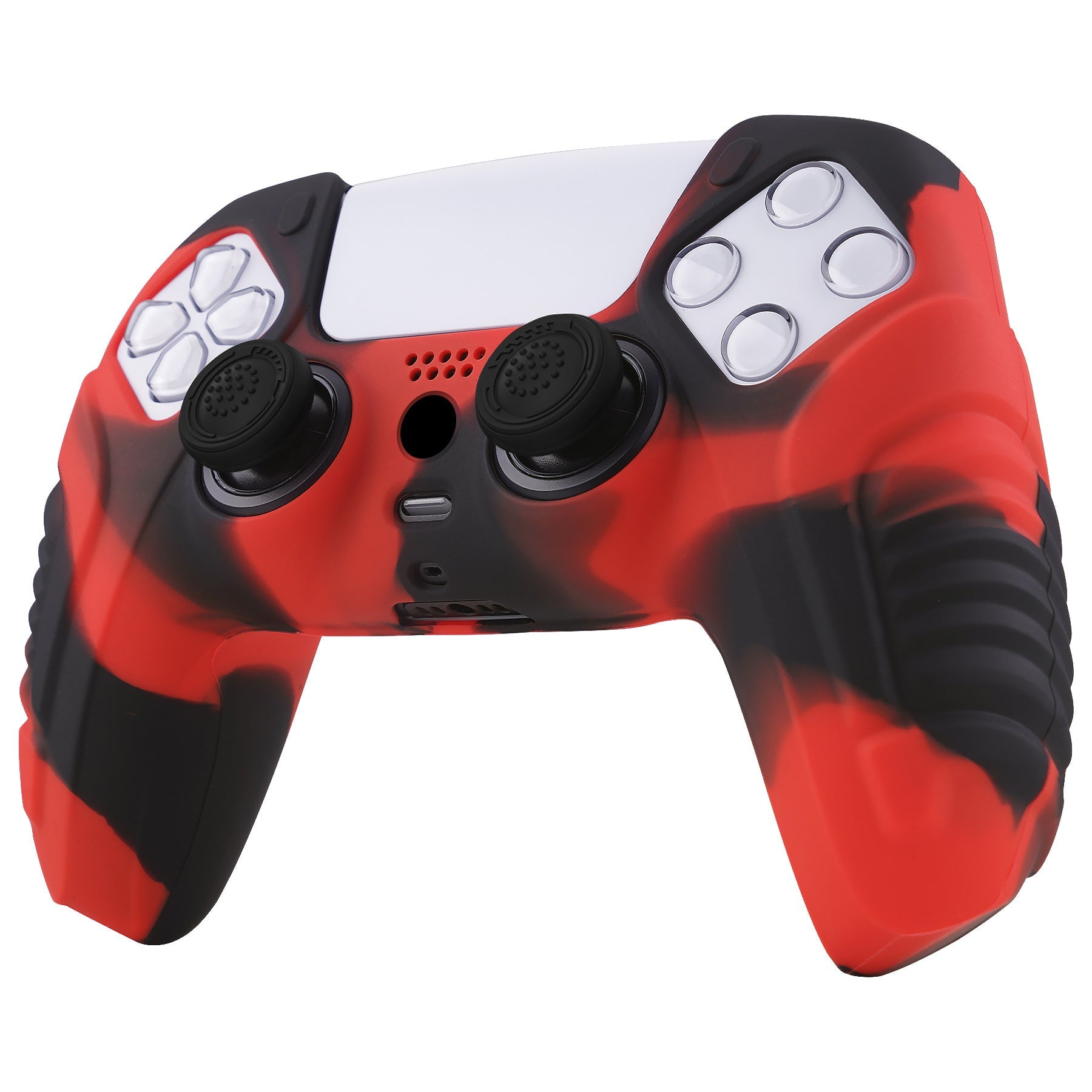 PlayVital Raging Warrior Edition Anti-slip Silicone Cover Skin with Thumbstick Caps for PS5 Wireless Controller - Red & Black - KZPF004 PlayVital