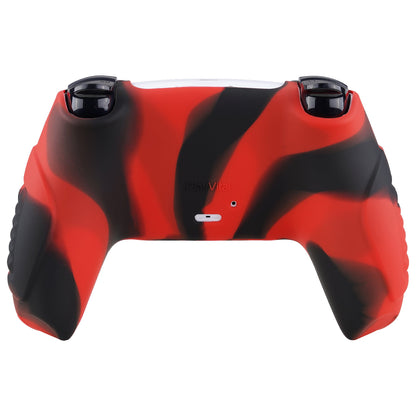 PlayVital Raging Warrior Edition Anti-slip Silicone Cover Skin with Thumbstick Caps for PS5 Wireless Controller - Red & Black - KZPF004 PlayVital