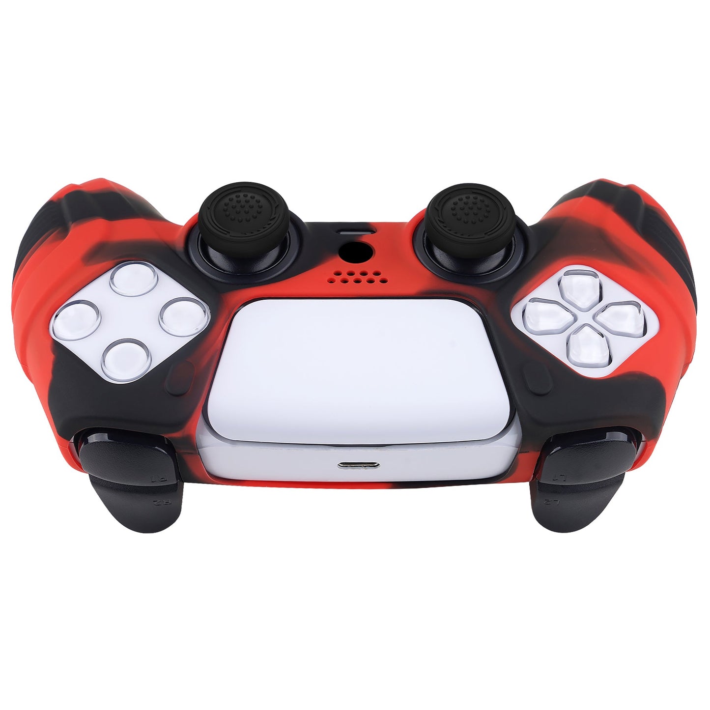 PlayVital Raging Warrior Edition Anti-slip Silicone Cover Skin with Thumbstick Caps for PS5 Wireless Controller - Red & Black - KZPF004 PlayVital