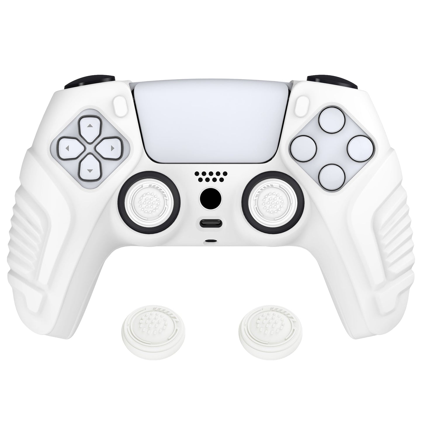 PlayVital Raging Warrior Edition Anti-slip Silicone Cover Skin with Thumbstick Caps for PS5 Wireless Controller - White - KZPF002 PlayVital