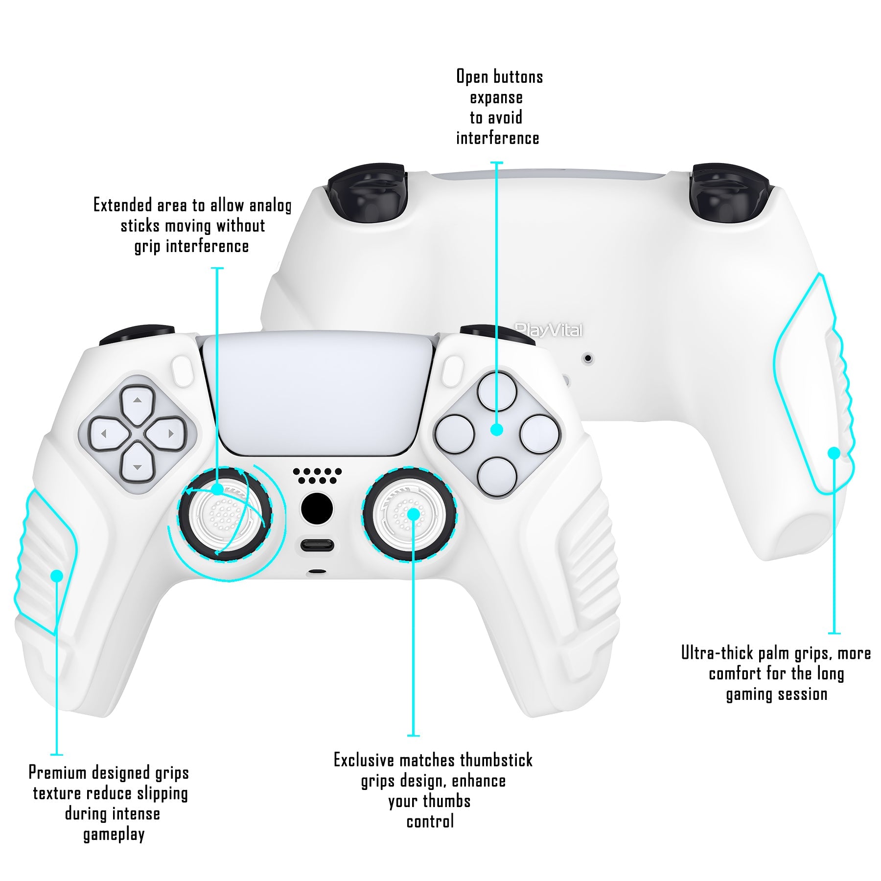 PlayVital Raging Warrior Edition Anti-slip Silicone Cover Skin with Thumbstick Caps for PS5 Wireless Controller - White - KZPF002 PlayVital