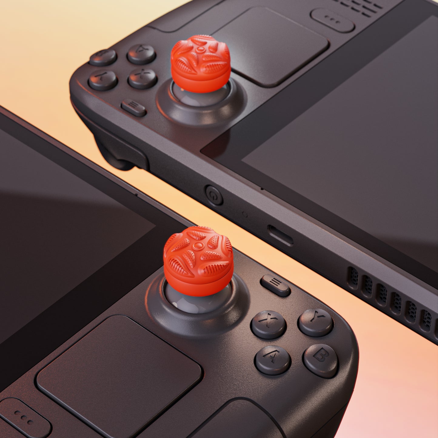 PlayVital Raindrop Texture Design サムクッションキャップ サムグリップ Steam Deck LCD & OLED 用 (4個入り)、高さアップジョイスティックカバー すべり止めテクスチャ付き Steam Deck アクセサリー【オレンジ】