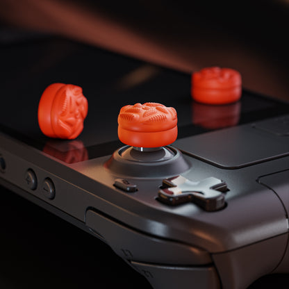PlayVital Raindrop Texture Design サムクッションキャップ サムグリップ Steam Deck LCD & OLED 用 (4個入り)、高さアップジョイスティックカバー すべり止めテクスチャ付き Steam Deck アクセサリー【オレンジ】