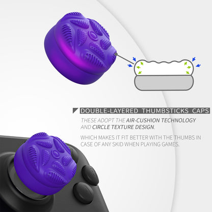 PlayVital Raindrop Texture Design サムクッションキャップ サムグリップ Steam Deck LCD & OLED 用 (4個入り)、高さアップジョイスティックカバー すべり止めテクスチャ付き Steam Deck アクセサリー【パープル】