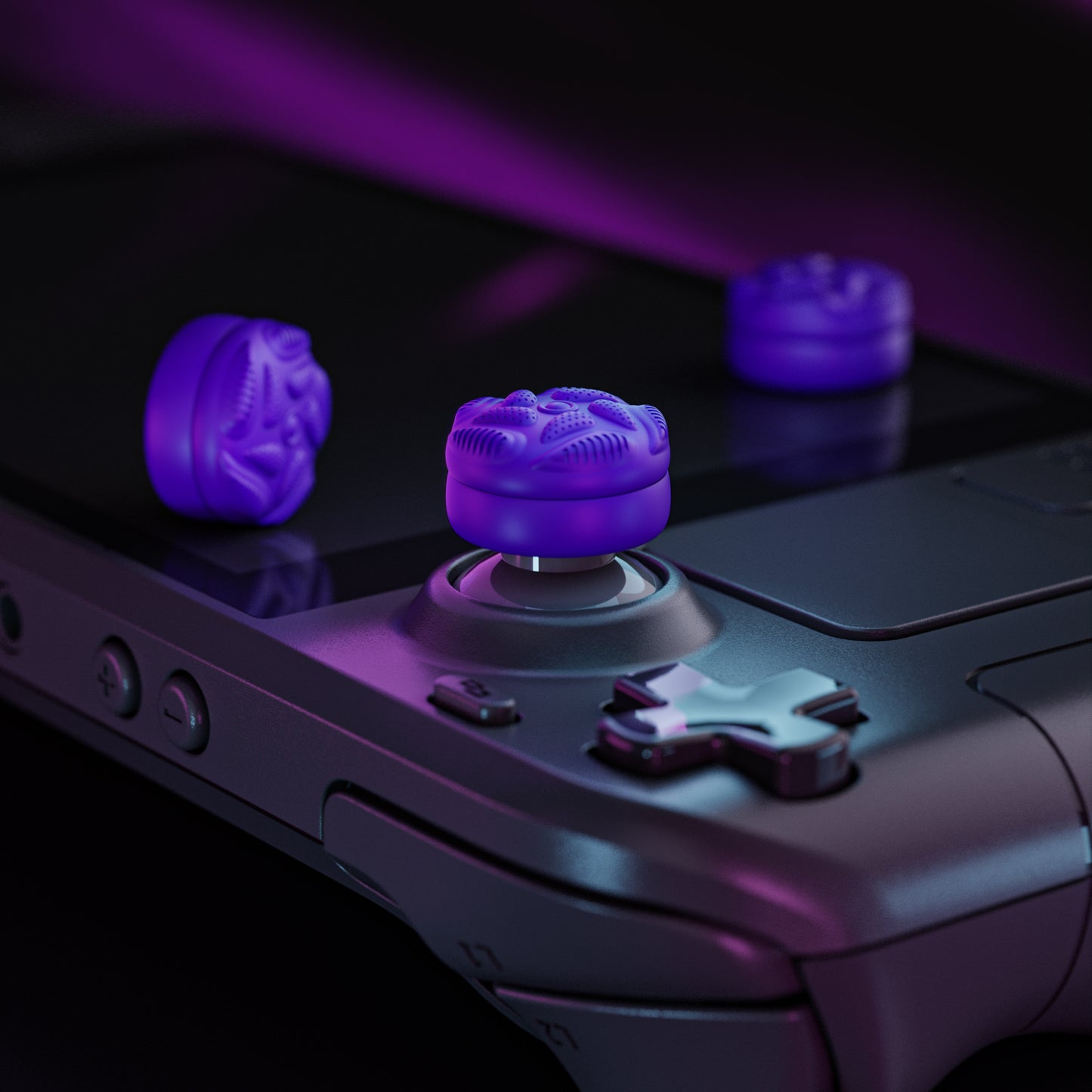 PlayVital Raindrop Texture Design サムクッションキャップ サムグリップ Steam Deck LCD & OLED 用 (4個入り)、高さアップジョイスティックカバー すべり止めテクスチャ付き Steam Deck アクセサリー【パープル】