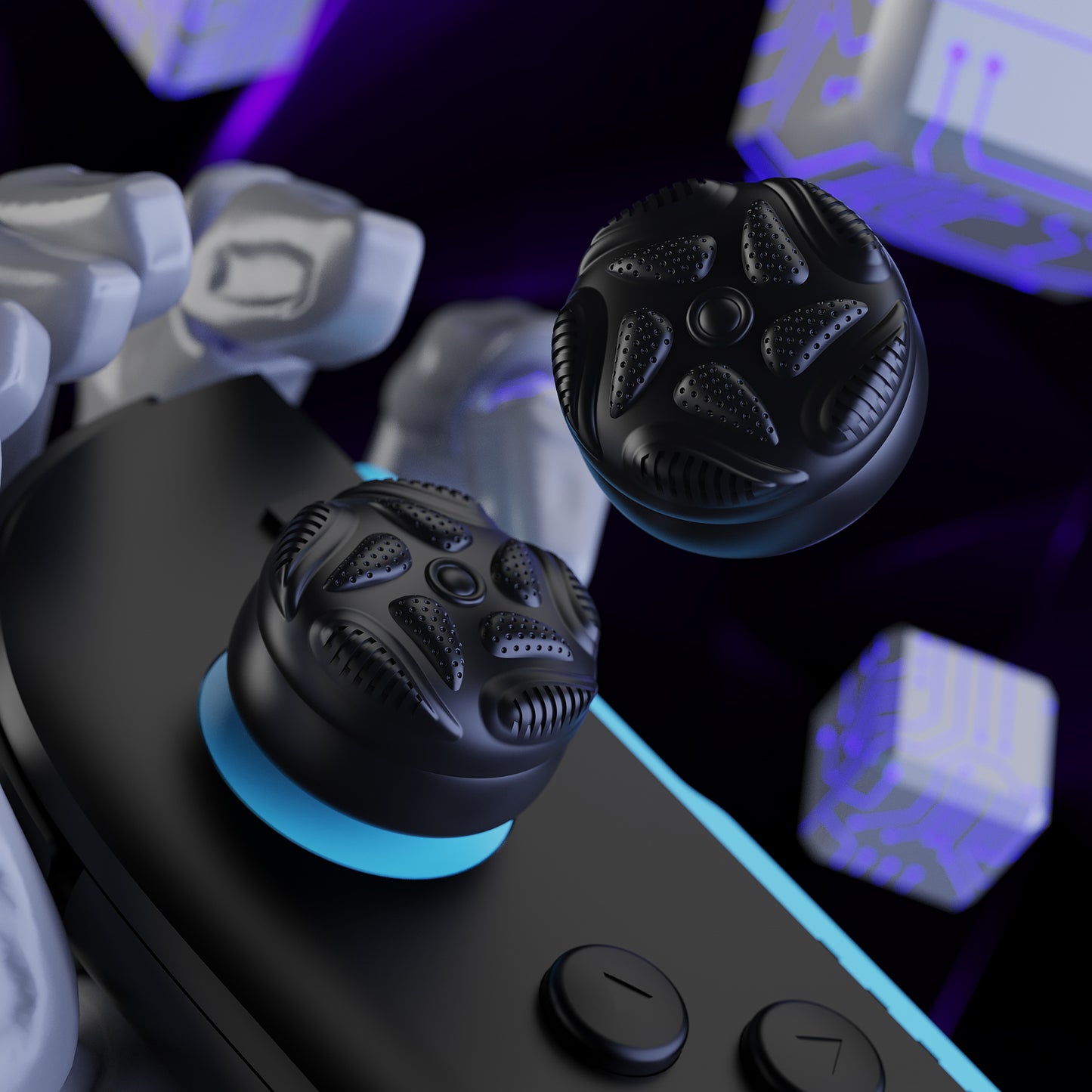 PlayVital Raindrop Texture Design サムクッションキャップ サムグリップ (4個セット) for Switch 2、Nintendo Switch 2 Joycon 用 Anti-Slip Raindrop Texture Design シリコンジョイスティックグリップカバー【ブラック】
