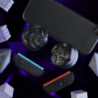 PlayVital Raindrop Texture Design サムクッションキャップ サムグリップ (4個セット) for Switch 2、Nintendo Switch 2 Joycon 用 Anti-Slip Raindrop Texture Design シリコンジョイスティックグリップカバー【ブラック】