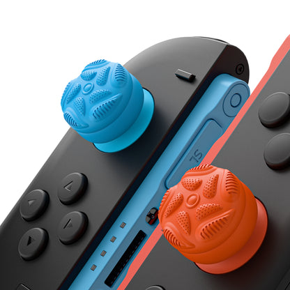 PlayVital Raindrop Texture Design サムクッションキャップ サムグリップ (4個セット) for Switch 2、Nintendo Switch 2 Joycon 用 Anti-Slip Raindrop Texture Design シリコンジョイスティックグリップカバー【ブルー＆オレンジ】