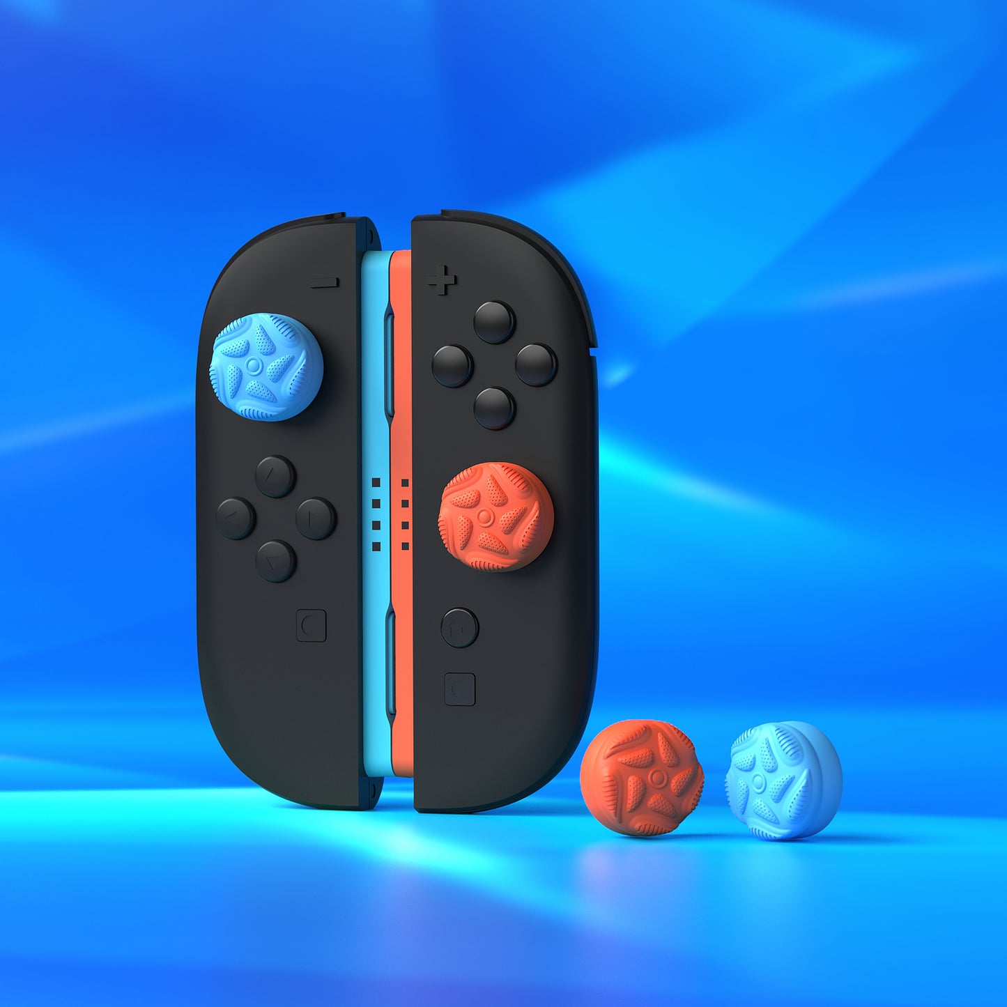 PlayVital Raindrop Texture Design サムクッションキャップ サムグリップ (4個セット) for Switch 2、Nintendo Switch 2 Joycon 用 Anti-Slip Raindrop Texture Design シリコンジョイスティックグリップカバー【ブルー＆オレンジ】