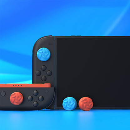 PlayVital Raindrop Texture Design サムクッションキャップ サムグリップ (4個セット) for Switch 2、Nintendo Switch 2 Joycon 用 Anti-Slip Raindrop Texture Design シリコンジョイスティックグリップカバー【ブルー＆オレンジ】