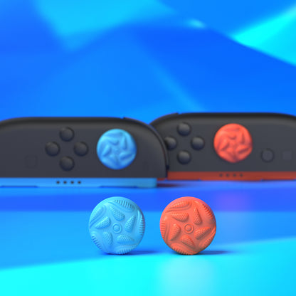 PlayVital Raindrop Texture Design サムクッションキャップ サムグリップ (4個セット) for Switch 2、Nintendo Switch 2 Joycon 用 Anti-Slip Raindrop Texture Design シリコンジョイスティックグリップカバー【ブルー＆オレンジ】