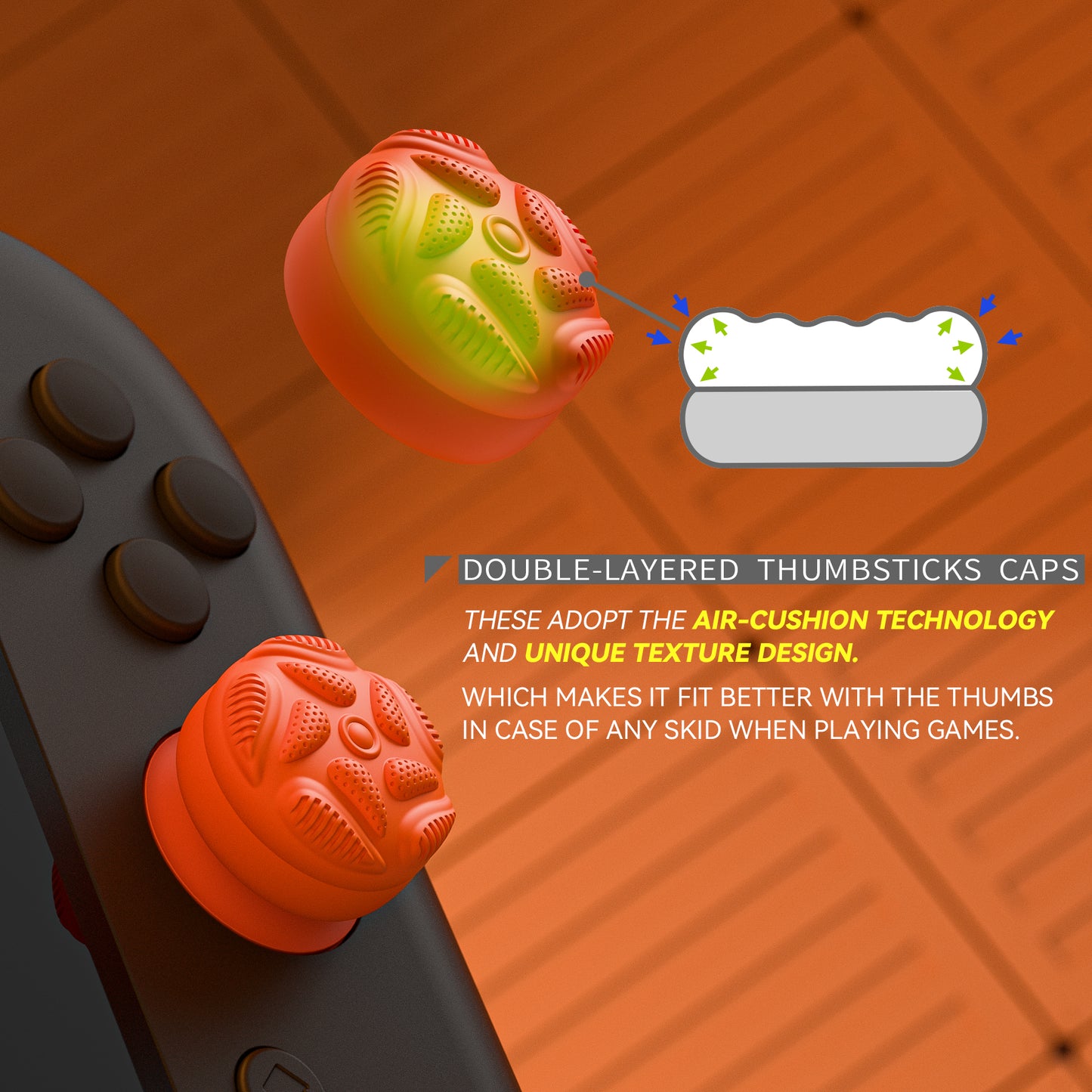 PlayVital Raindrop Texture Design サムクッションキャップ サムグリップ (4個セット) for Switch 2、Nintendo Switch 2 Joycon 用 Anti-Slip Raindrop Texture Design シリコンジョイスティックグリップカバー【ブルー＆オレンジ】