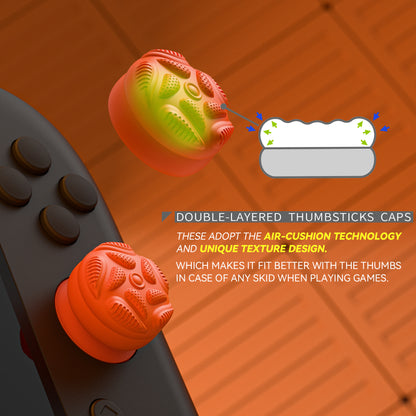 PlayVital Raindrop Texture Design サムクッションキャップ サムグリップ (4個セット) for Switch 2、Nintendo Switch 2 Joycon 用 Anti-Slip Raindrop Texture Design シリコンジョイスティックグリップカバー【ブルー＆オレンジ】