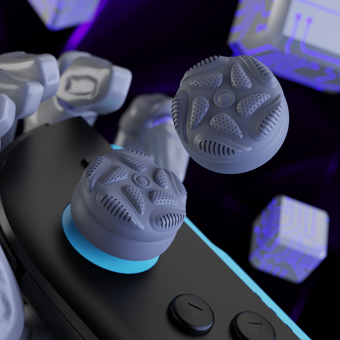 PlayVital Raindrop Texture Design サムクッションキャップ サムグリップ (4個セット) for Switch 2、Nintendo Switch 2 Joycon 用 Anti-Slip Raindrop Texture Design シリコンジョイスティックグリップカバー【グレー】