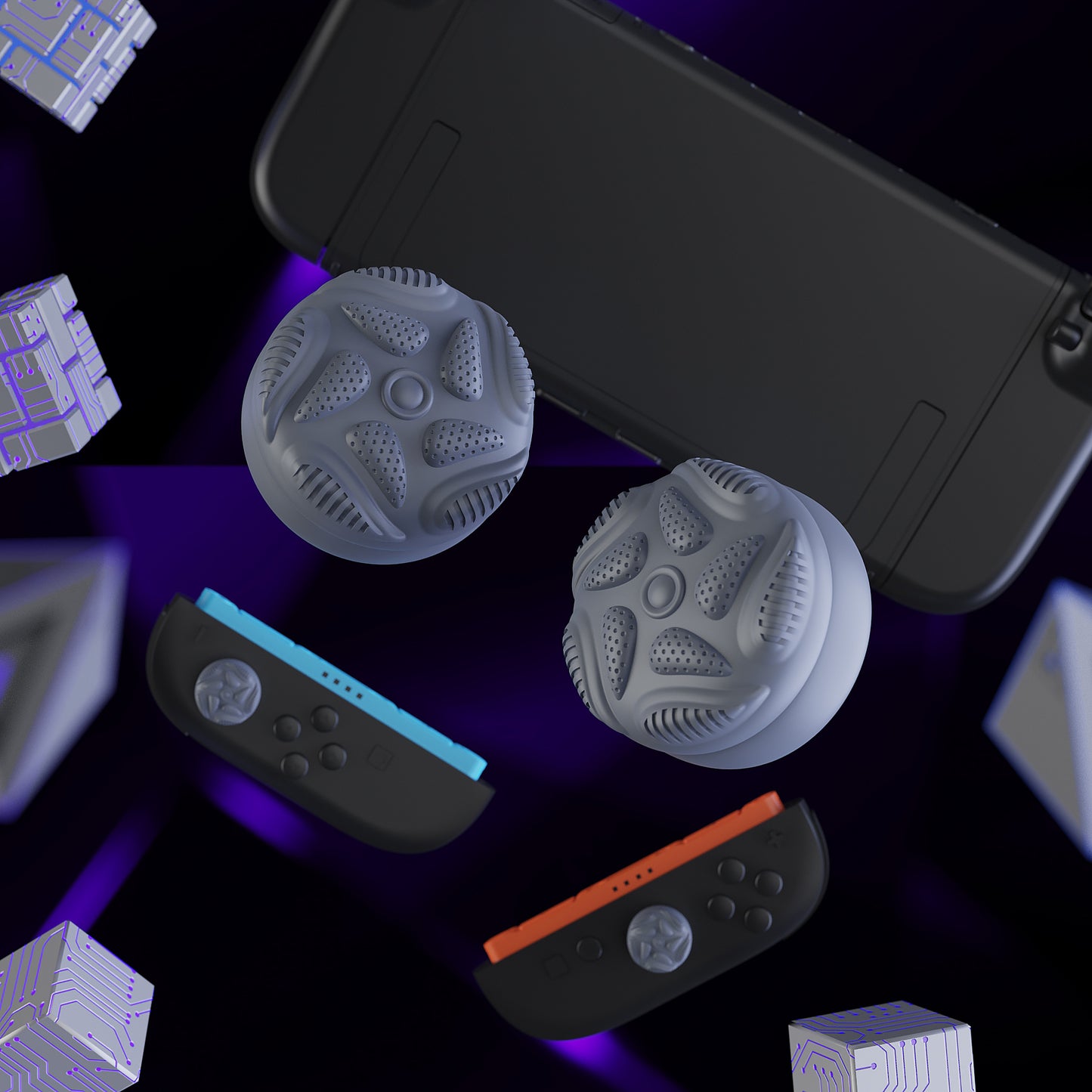 PlayVital Raindrop Texture Design サムクッションキャップ サムグリップ (4個セット) for Switch 2、Nintendo Switch 2 Joycon 用 Anti-Slip Raindrop Texture Design シリコンジョイスティックグリップカバー【グレー】